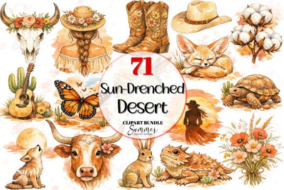 Capture the Southwest Sun with Desert Western Boho Clipart