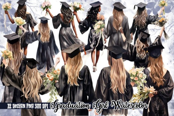 Celebrate Milestones: The Versatile Graduation Girl Watercolor Clipart