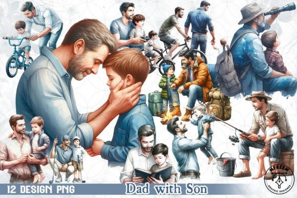 Celebrating Fatherhood: The Warmth of Dad with Son Clipart PNG