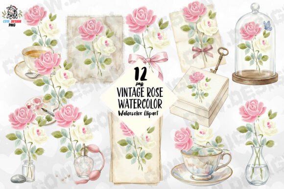 Charming Vintage Rose Watercolor PNG for Your Projects