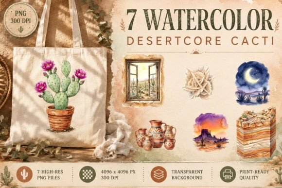 Desertcore Cacti Landscape Clipart: A Creative Oasis