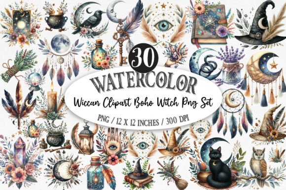 Enchant Your Designs with Wiccan Clipart Boho Witch Png Set