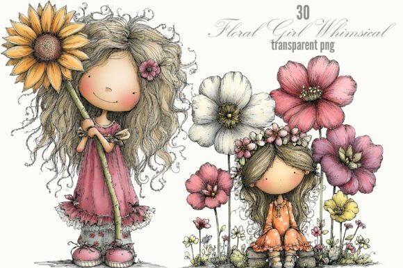 Enchanting Floral Girl Whimsical Clipart for Creative Projects