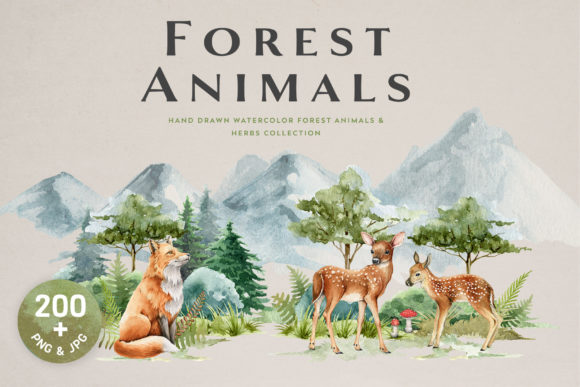 Forest Animals and Herbs Watercolor Set: A Step into the Woodlands