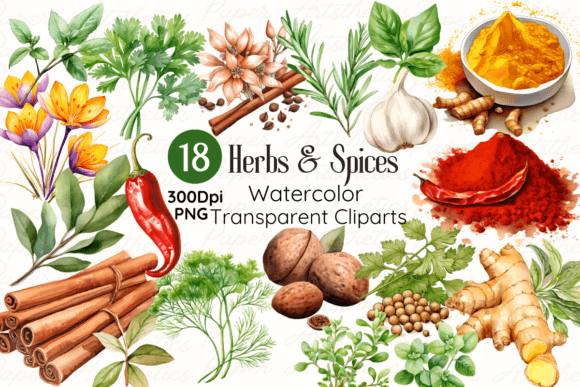Fresh and Botanical: Styling Your Projects with Watercolor Herbs and Spices Clipart