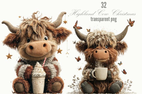 Highland Cow Christmas Whimsical Clipart: Festive Design Magic