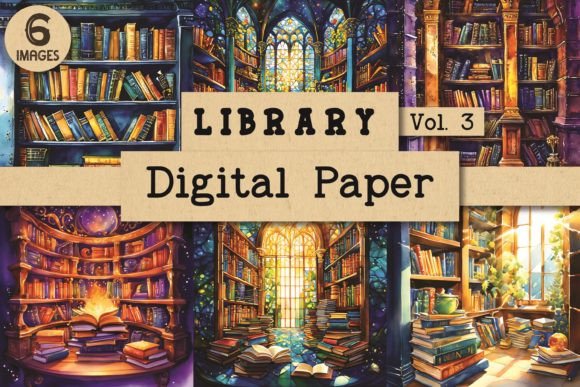 Library Digital Paper Bundle Vol. 3: Vintage & Whimsical Backgrounds