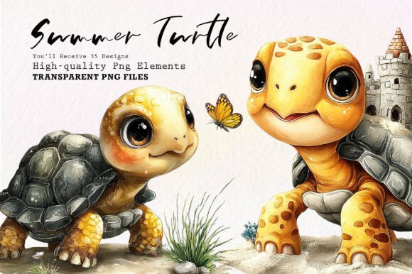 Quirky Funny Summer Turtle Clipart: 35 Designs for Creative Projects