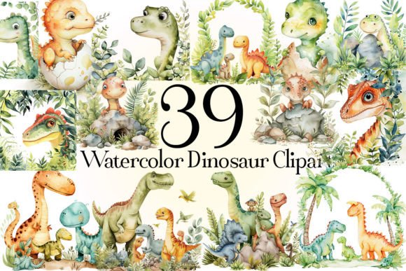 Roar into Creativity: The Watercolor Dinosaur Clipart Collection