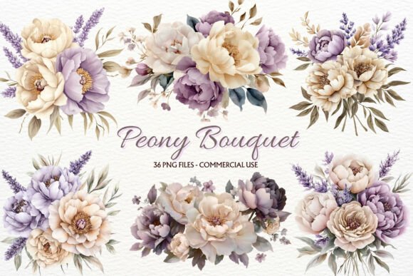 Soft Peony Bouquet Clipart for Elegant, Romantic Design Projects