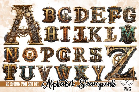 Unleash Industrial Charm with Alphabet Steampunk Sublimation Clipart