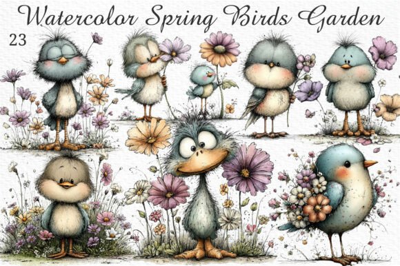 Watercolor Spring Birds: Fresh Clipart for Creative Projects