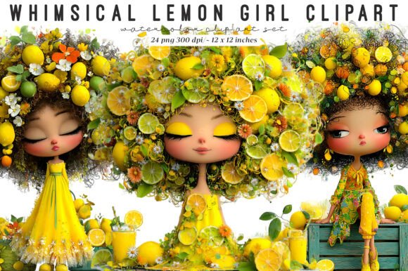 Whimsical Lemon Girl Clip Art: A Zesty Collection for Creatives
