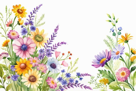 Wildflower Watercolor Corner Border: A Rustic Design Asset